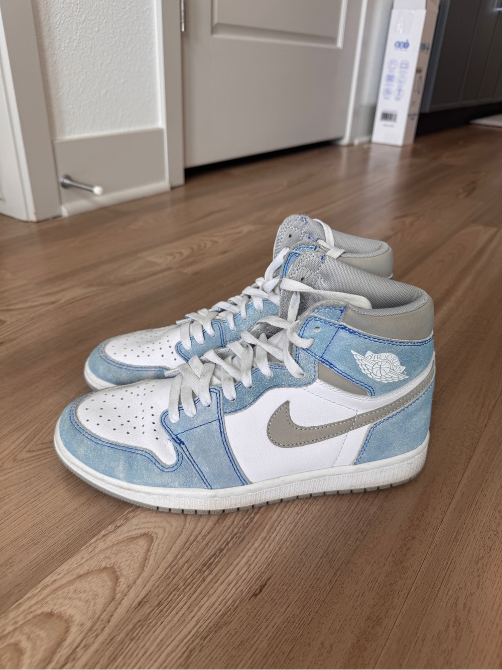 Air Jordan 1 Retro High White & Light Blue Suede Sneakers